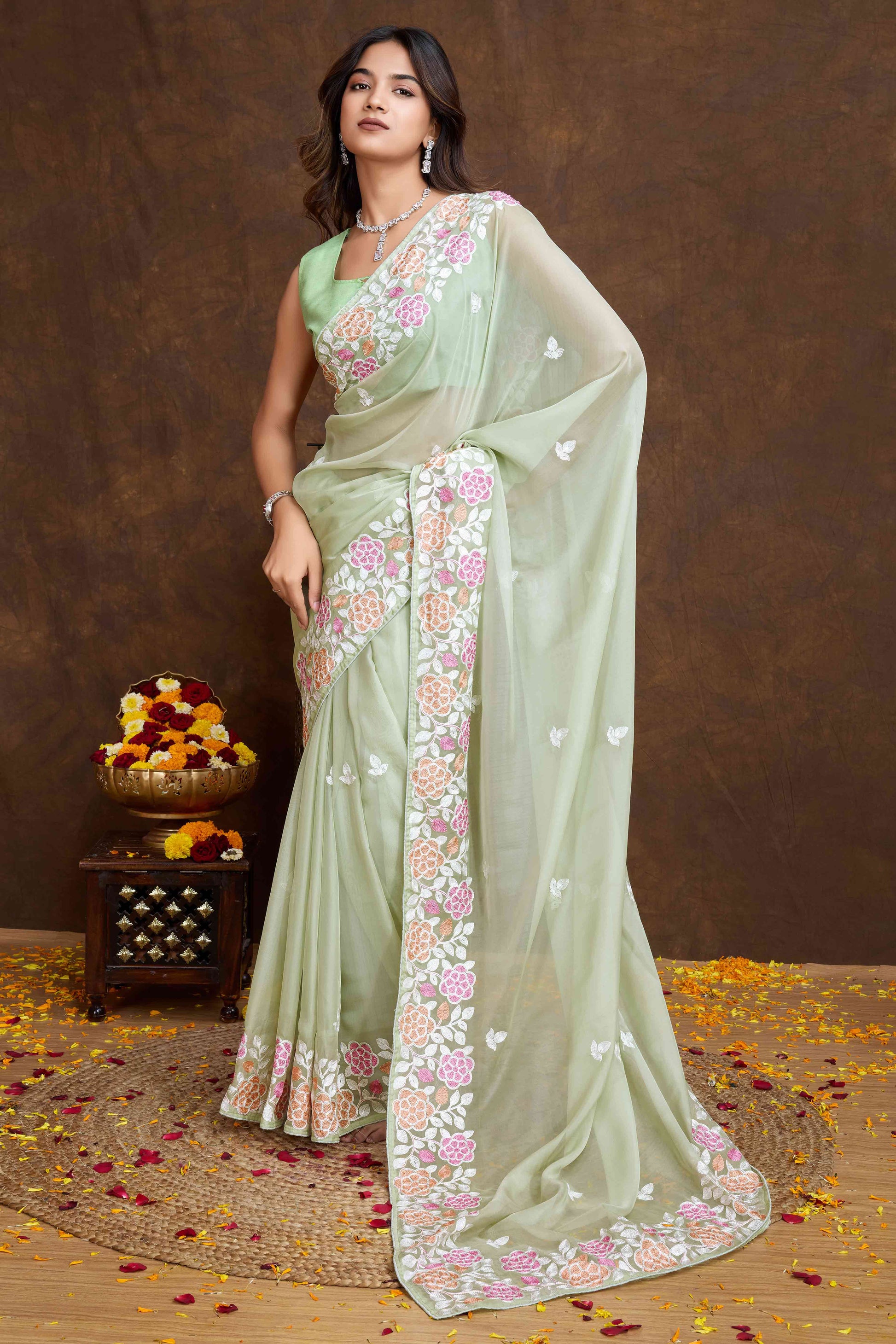 green-floral-sequins-embroidered-organza-silk-saree