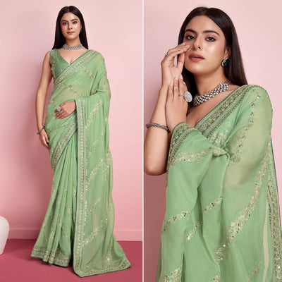 green-floral-sequins-embroidered-organza-saree