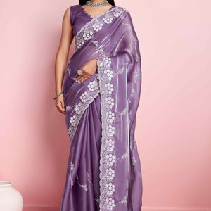 Lavender Floral Sequins Embroidered Jimmy Choo Tissue Saree
