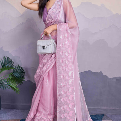 Light Purple Floral Sequins Embroidered Jimmi Choo Zoya Silk Saree