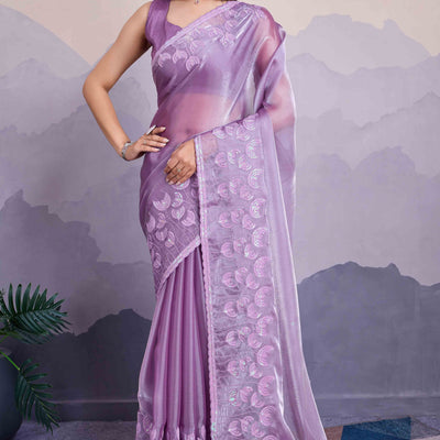Lavender Floral Sequins Embroidered Jimmi Choo Zoya Silk Saree