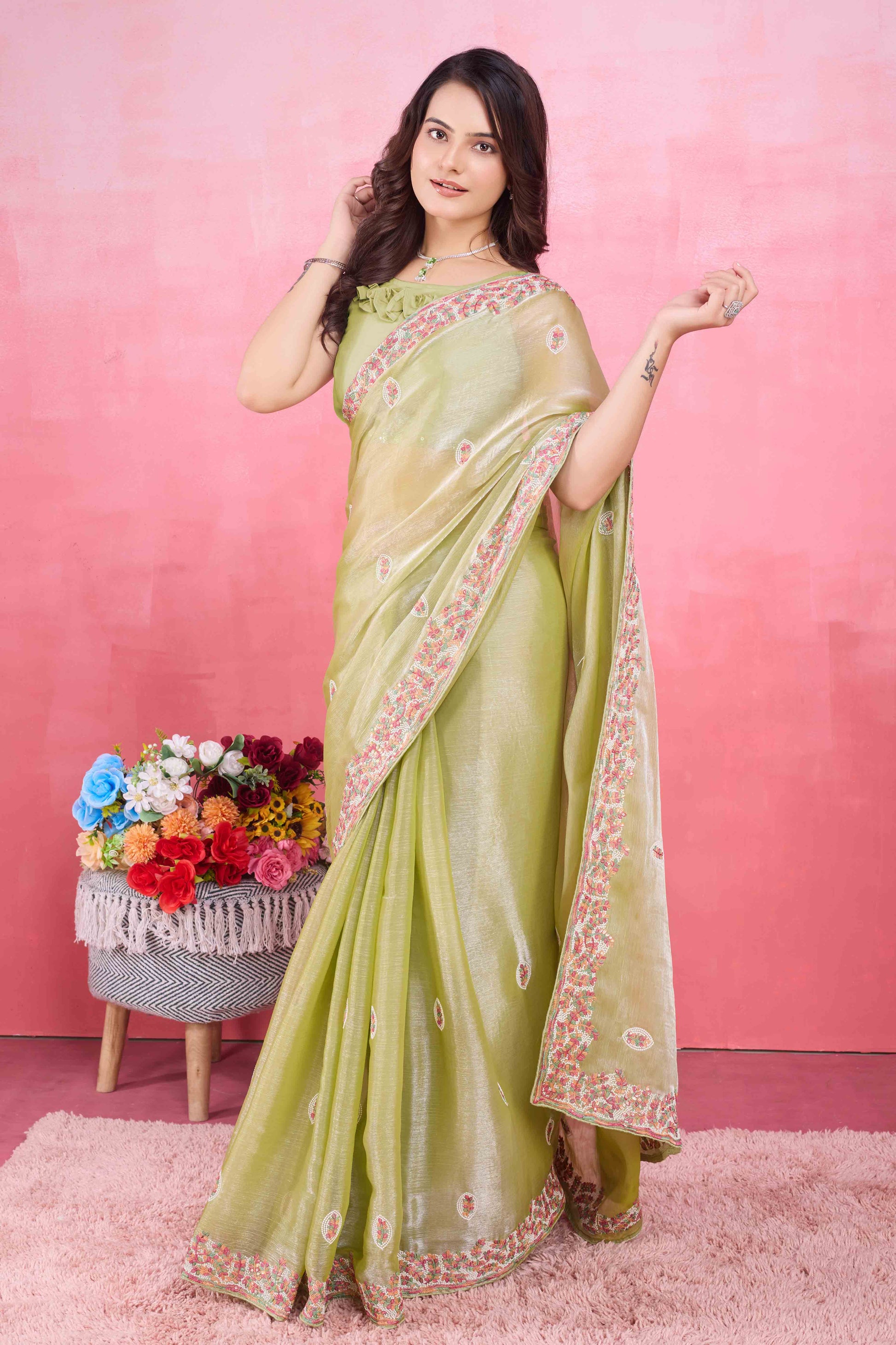 green-floral-sequins-embroidered-mulberry-silk-saree-4