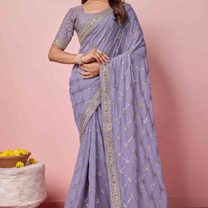 Lavender Sequins Embroidered Georgette Saree