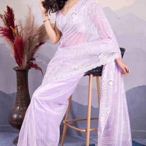 Lavender Sequins Embroidered Twill Net Saree