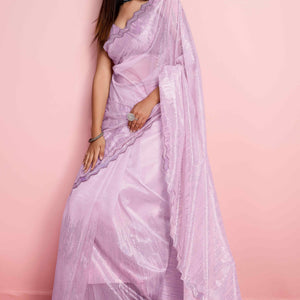 Lavender Sequins Embroidered Silver Twill Net Saree