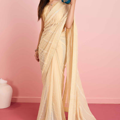 Cream Sequins Embroidered Georgette Saree