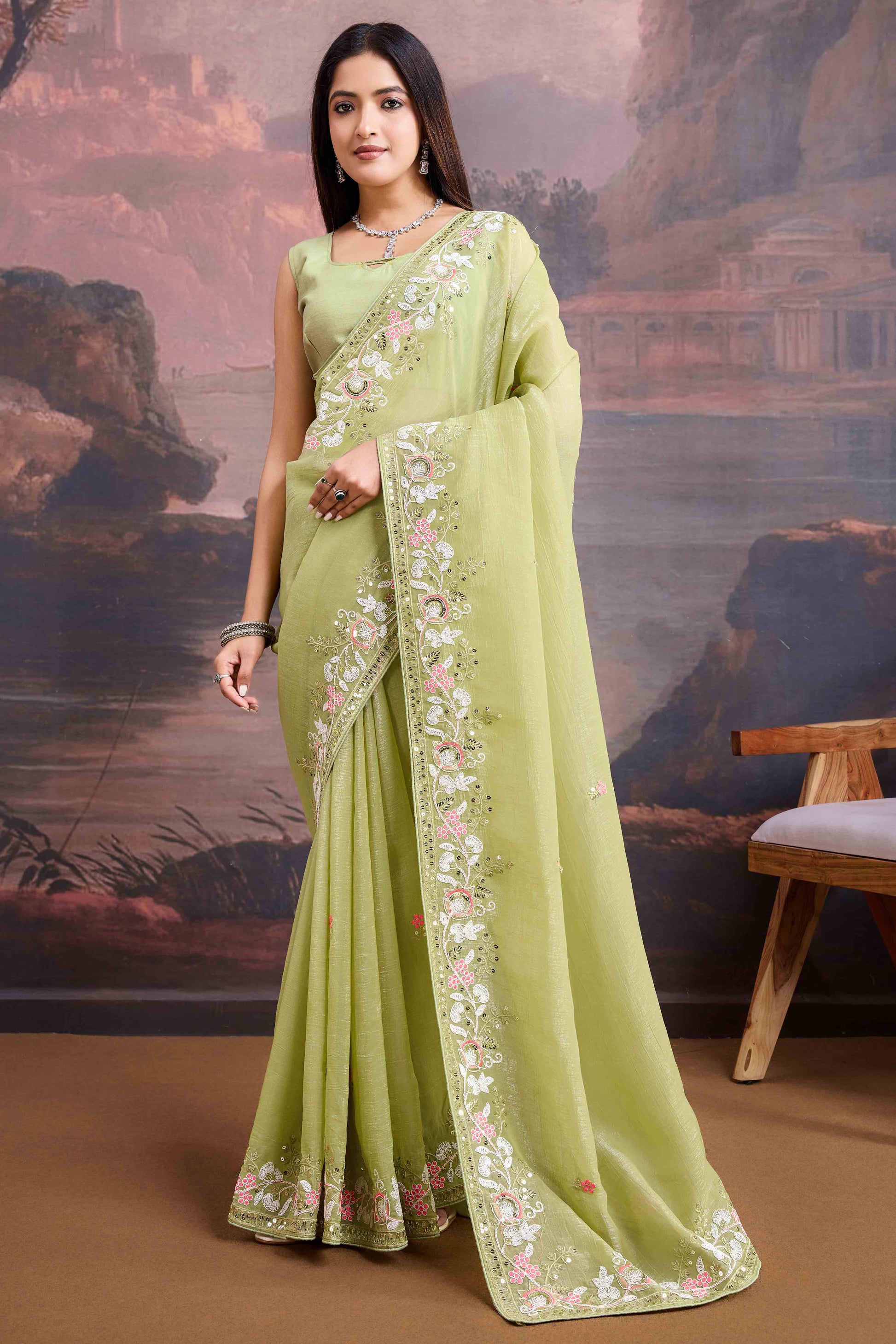 green-floral-sequins-embroidered-organza-saree-7