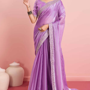 Lavender Solid With Floral Sequins Embroidered Jimmy Choo Tissue Saree