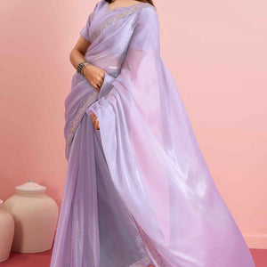 Lavender Solid With Sequins Embroidery Border Mulberry Silk Saree