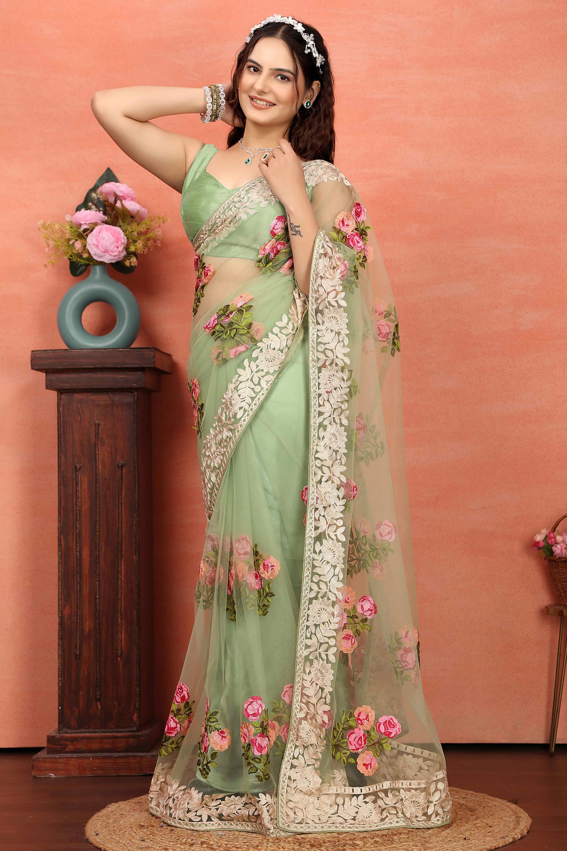 green-floral-embroidered-net-saree-8