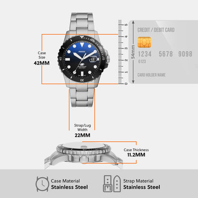 Fossil Blue Dive Men Quartz Two Tone Dial Analog Stainless Steel Watch FS6038