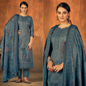 Grey Printed With Swarovski Work Pashmina Salwar Suit