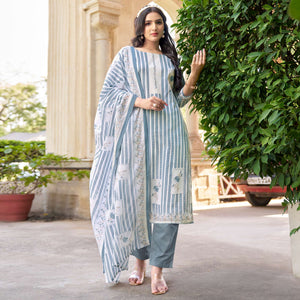 Grey Printed Pure Cotton Dress Material