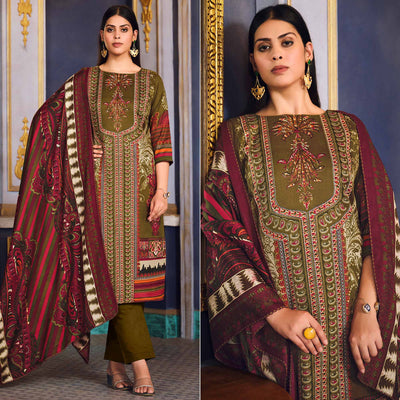 Mehendi Green Digital Printed Pashmina Woolen Suit