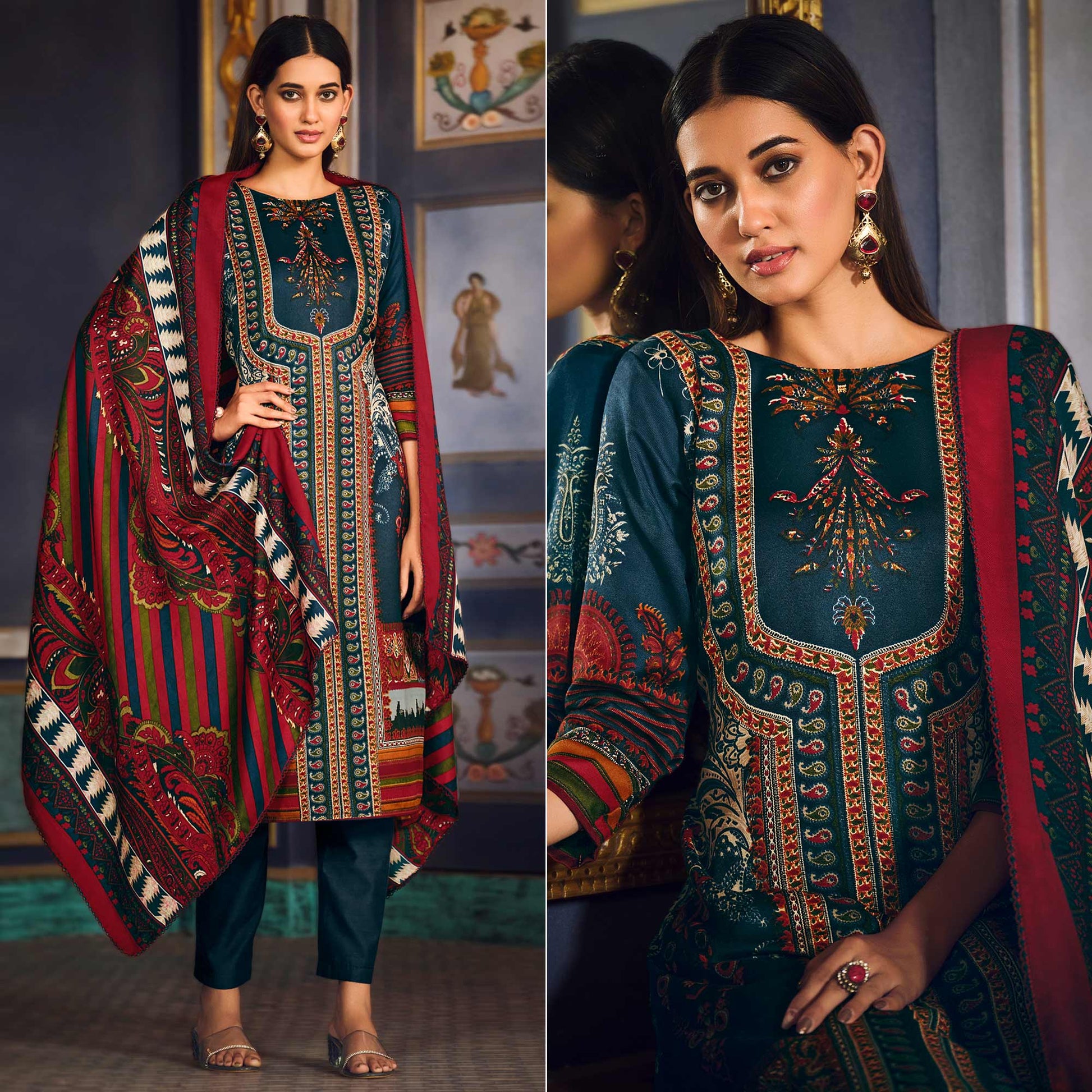 Morpich Digital Printed Pashmina Woolen Suit
