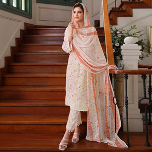 Light Peach Floral Digital Printed Pure Cotton Salwar Suit