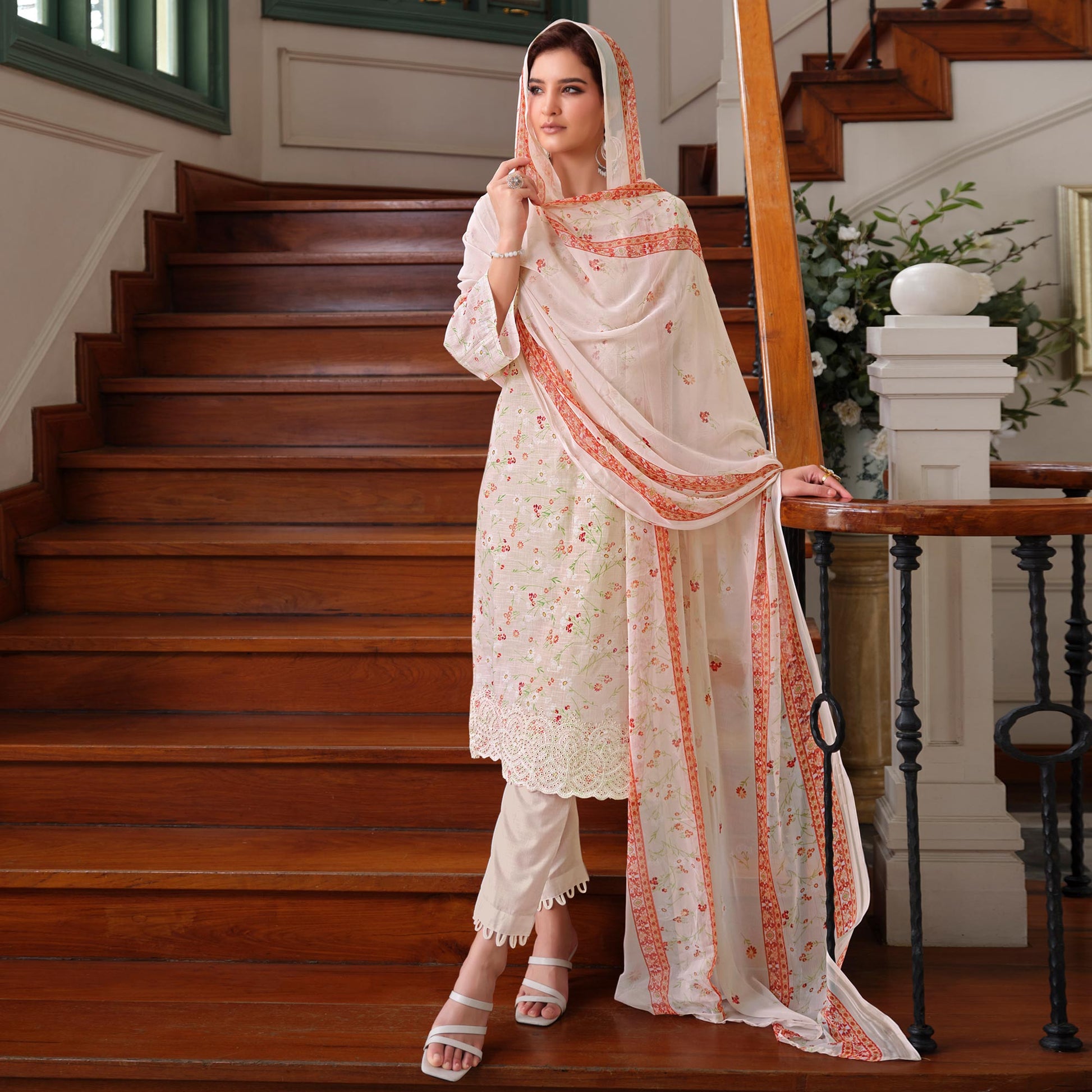 Light Peach Floral Digital Printed Pure Cotton Salwar Suit