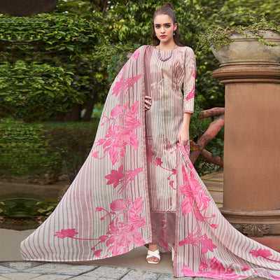 Mauve Floral Printed Pure Cotton Dress Material