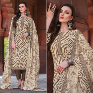 Brown Printed Pure Cotton Dress Material