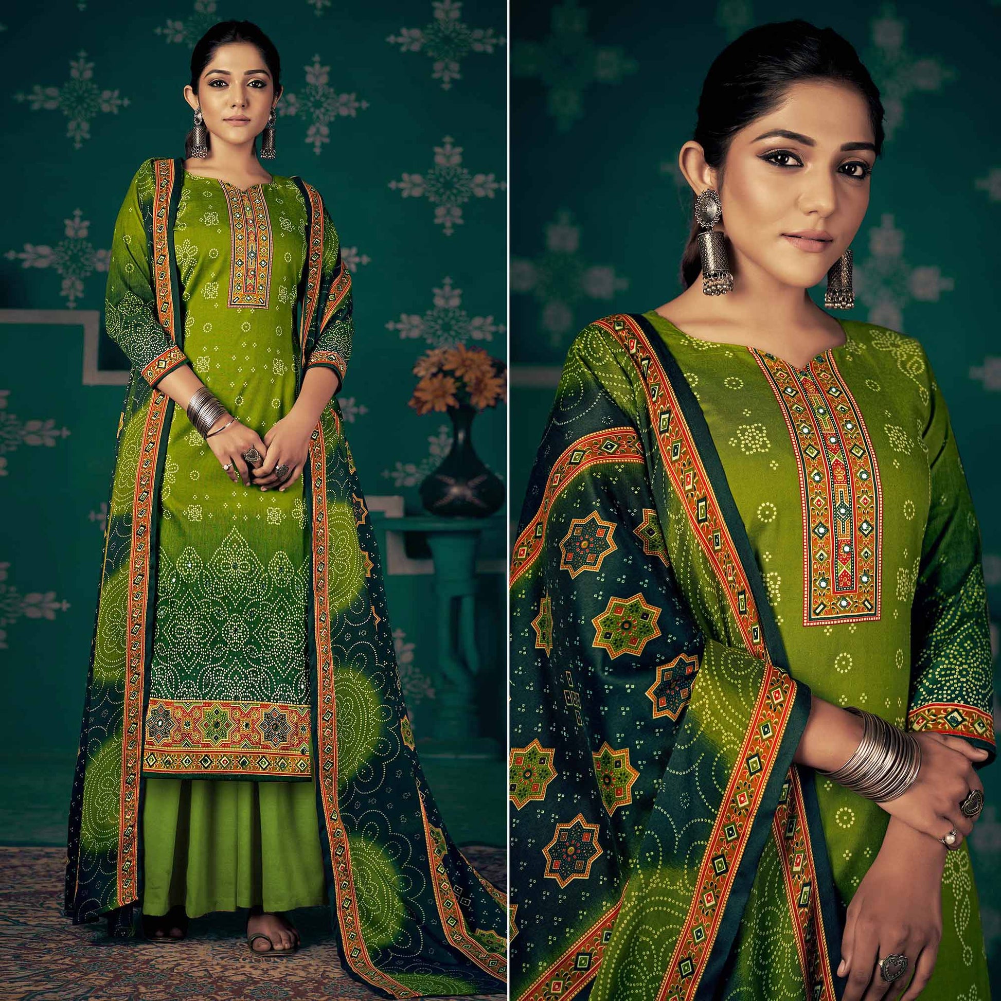 green-bandhani-printed-pashmina-salwar-suit