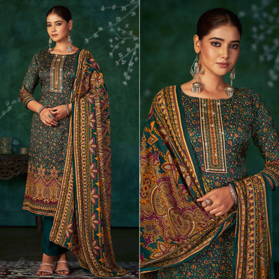 Morpich Floral Printed With Swarovski Work Pashmina Suit