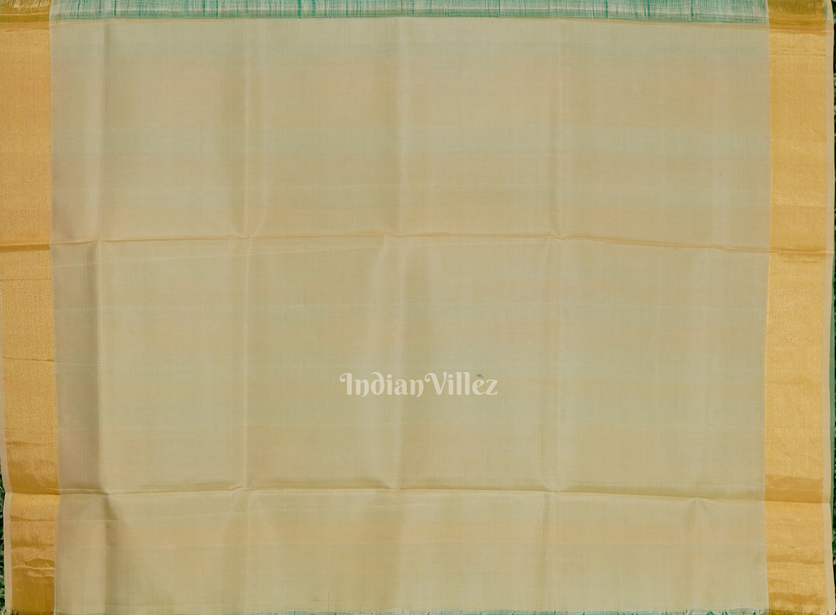 Golden Sea Green Pure Kanjivaram Soft Silk Saree