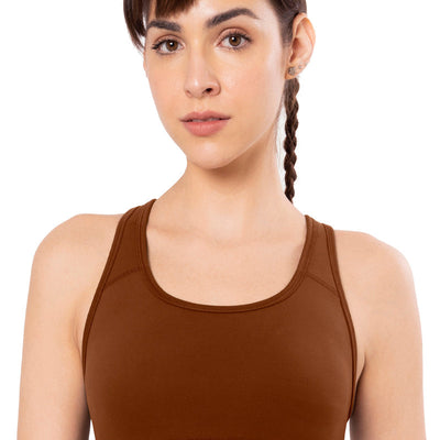 Energize Medium Impact Round Neck Sports Bra - Potting Soil