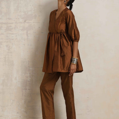 trueBrowns Brown Silk Angrakha Co-ord Set