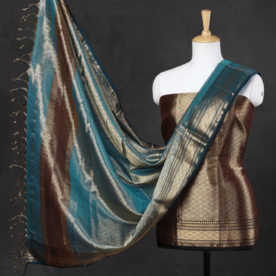 Brown - 2pc Tissue Zari Handloom Cotton Maheshwari Dress Material