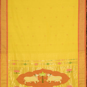 Yellow Butta Design Cotton Paithani Saree