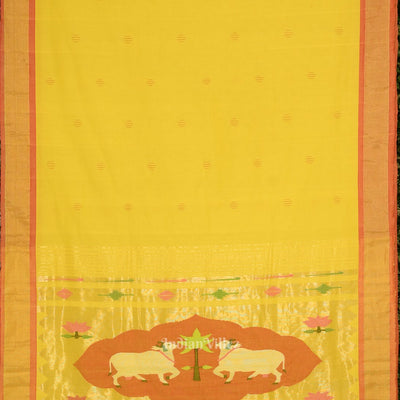 Yellow Butta Design Cotton Paithani Saree