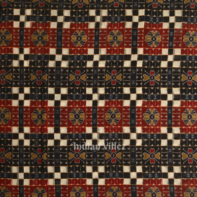 Black Pasapali  Sambalpuri Ikat Cotton Fabric