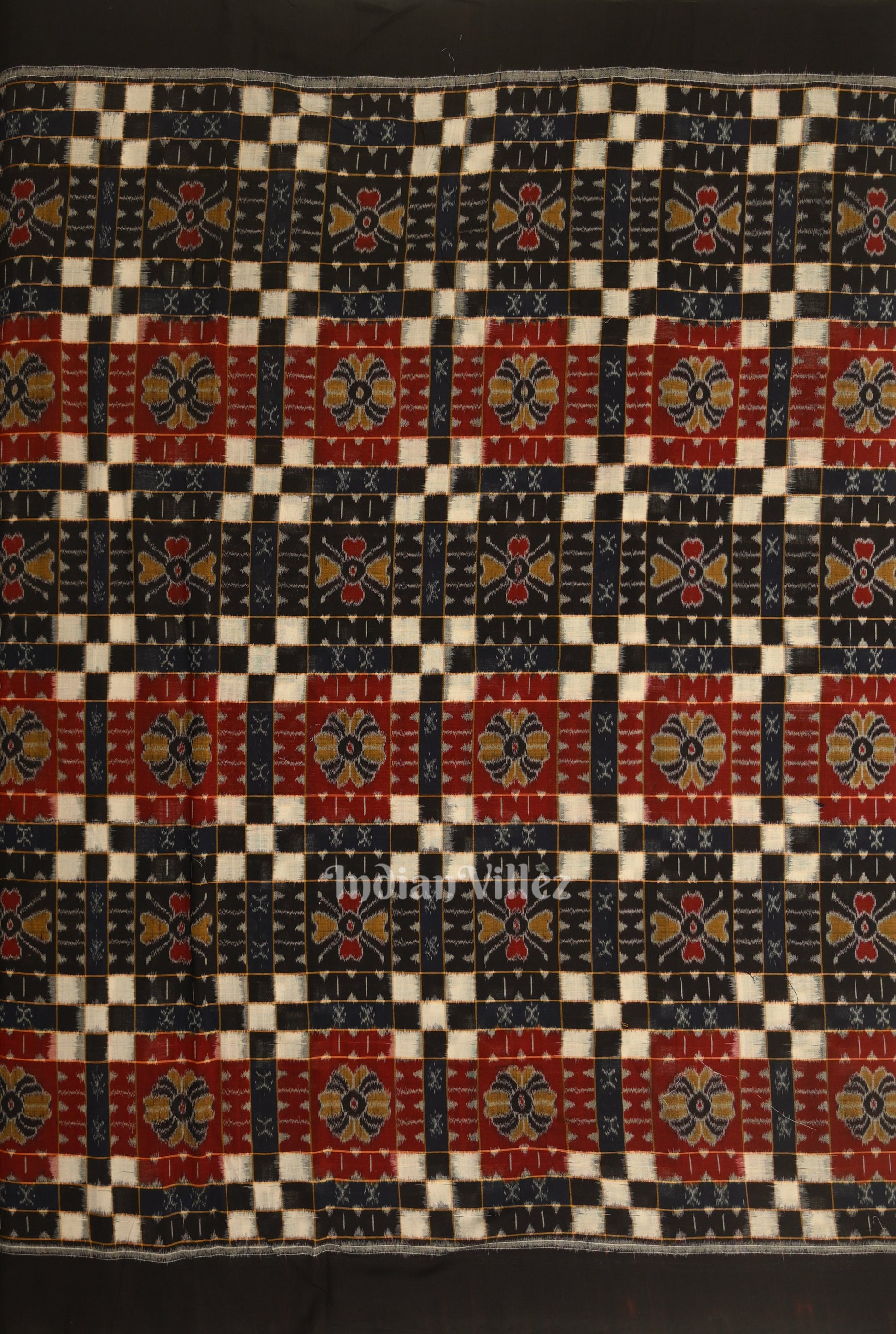 Black Pasapali  Sambalpuri Ikat Cotton Fabric