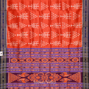 Orange with Royal Blue Tribal Theme Khandua Silk Saree
