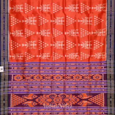 Orange with Royal Blue Tribal Theme Khandua Silk Saree