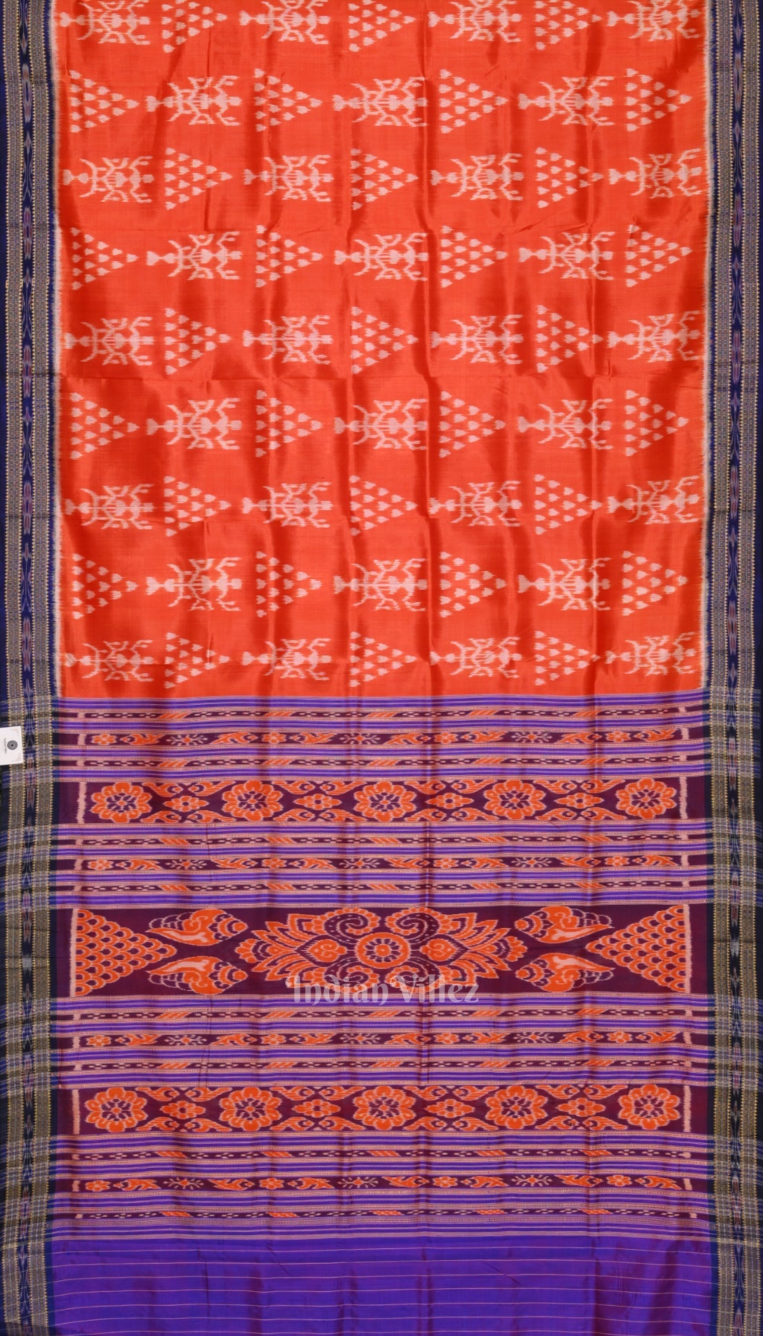Orange with Royal Blue Tribal Theme Khandua Silk Saree