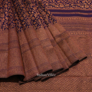 Dark Tone of Purple Pure Kanjivaram Silk Saree