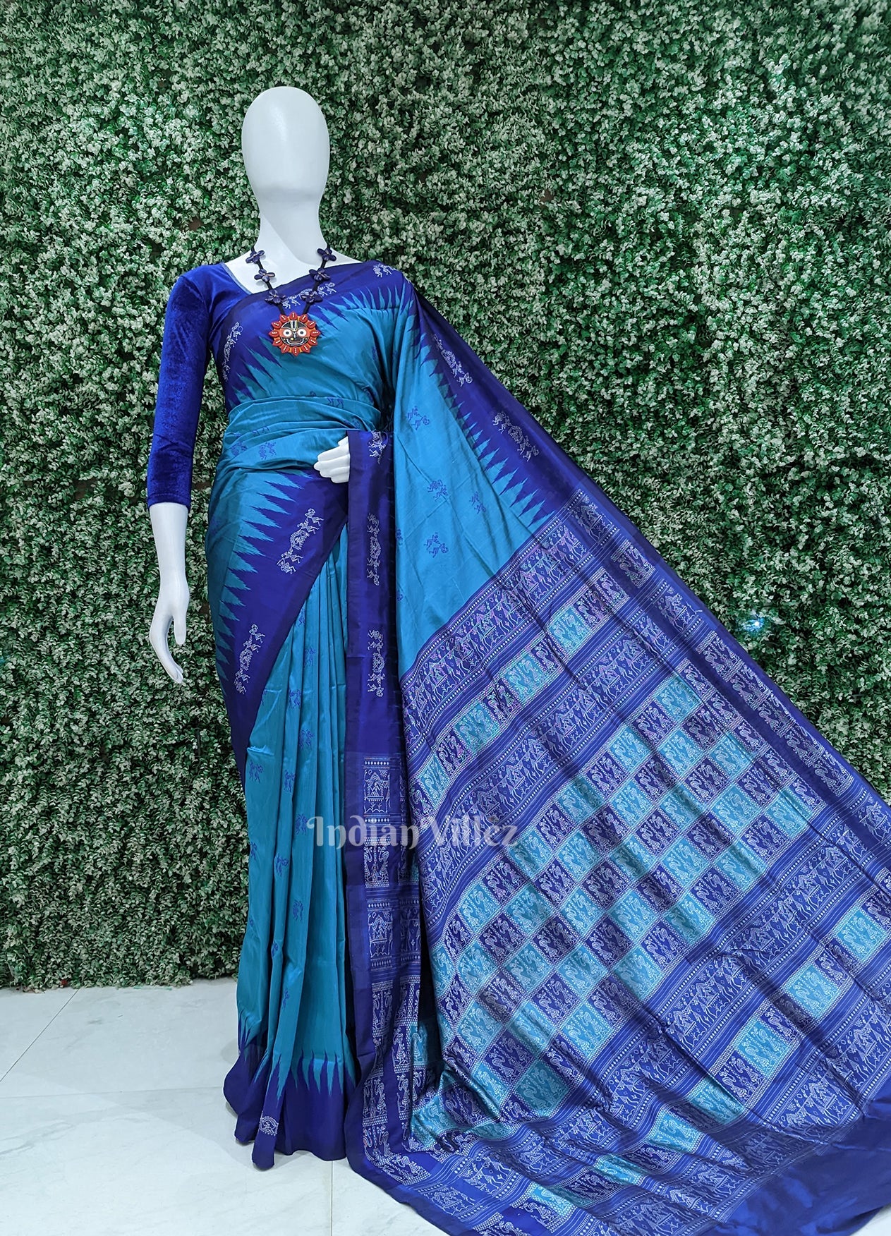 Blue Tribal Theme Bomkai Sambalpuri Silk saree