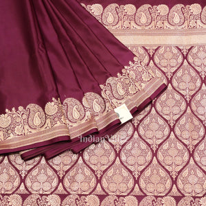 Wine Pure Soft Mashru Satin Silk Banarasi Saree