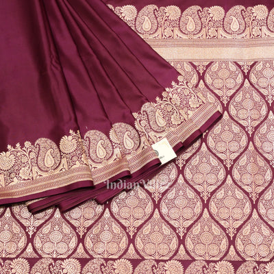 Wine Pure Soft Mashru Satin Silk Banarasi Saree