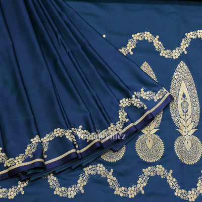 Blue Dual Tone Soft Pure Mashru Satin Silk Banarasi Saree