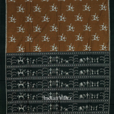 Brown Tribal Theme Odisha Ikat Sambalpuri Pure Cotton Saree