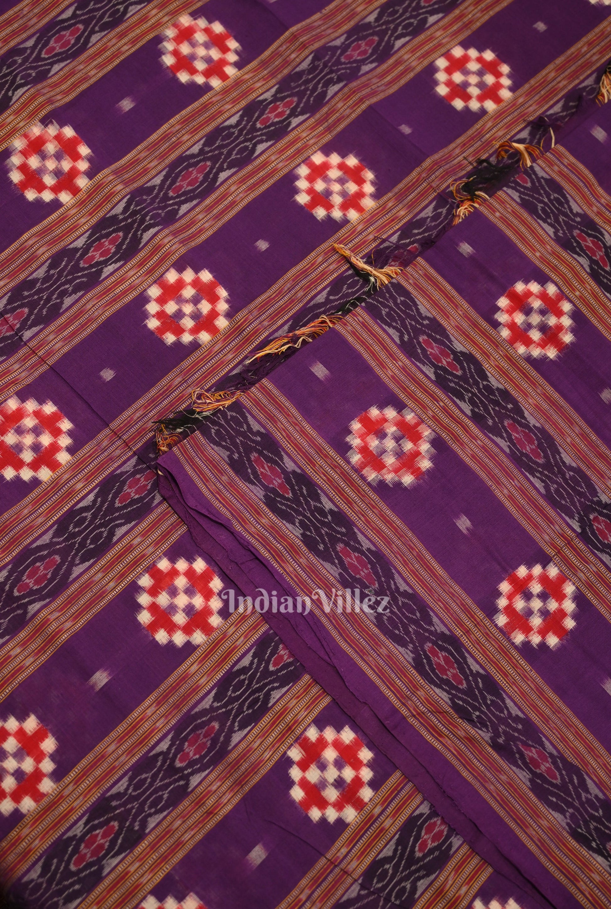 Grape Purple Pasapali Sambalpuri Ikat Cotton Fabric