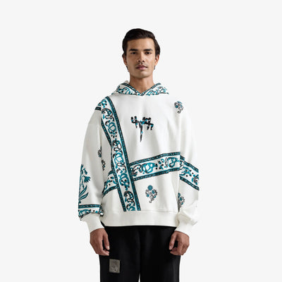F A R A K | COSMIC BLOCKPRINT HOODIE { WHITE