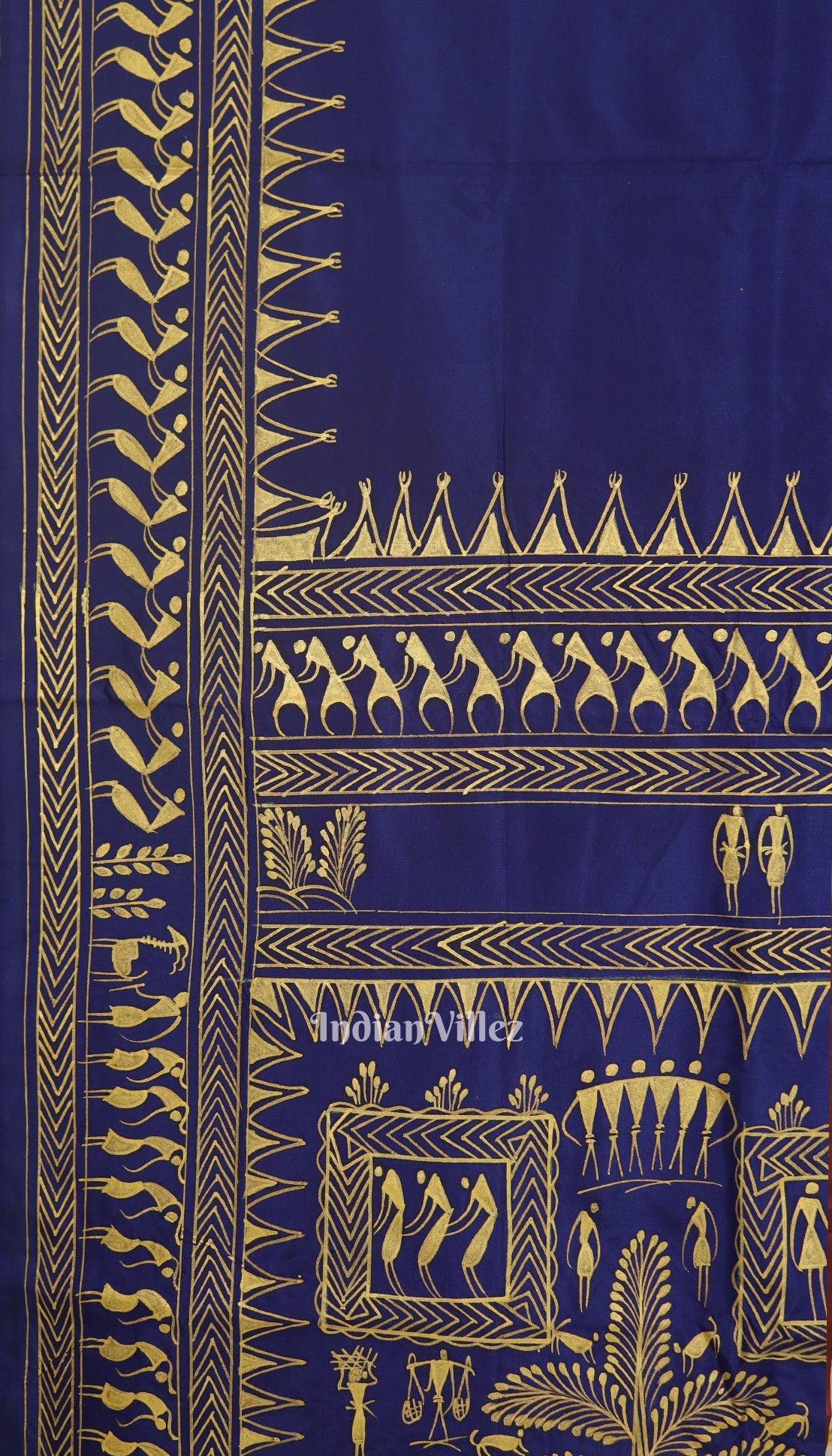 Blue Tribal Theme Hand-Painted Pattachitra Saree