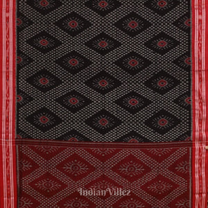 Black with Red Floral Theme Odisha  Sambalpuri Pure Cotton Saree