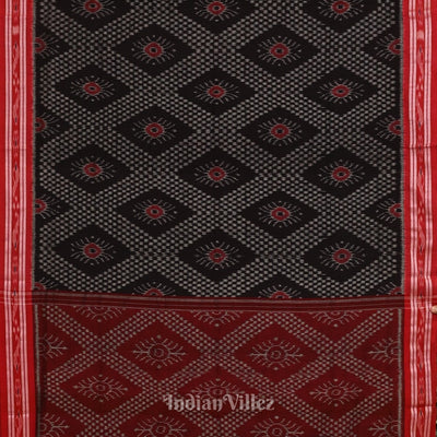Black with Red Floral Theme Odisha  Sambalpuri Pure Cotton Saree