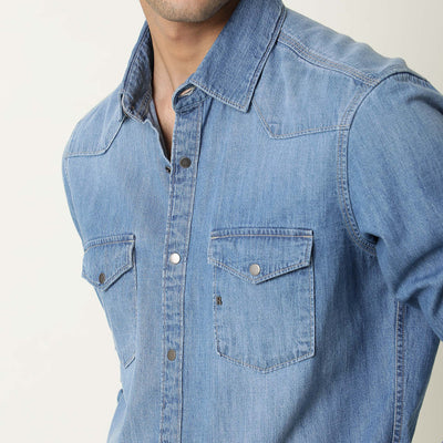 Rare Rabbit Men's Taison Light Blue Full Sleeves Denim Shirt