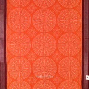 Orange Maroon Circle Flowers Sambalpuri Pure Cotton Saree