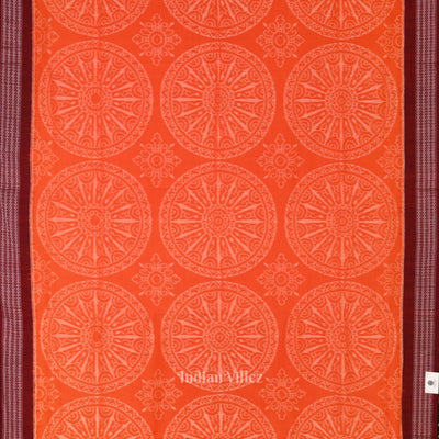 Orange Maroon Circle Flowers Sambalpuri Pure Cotton Saree